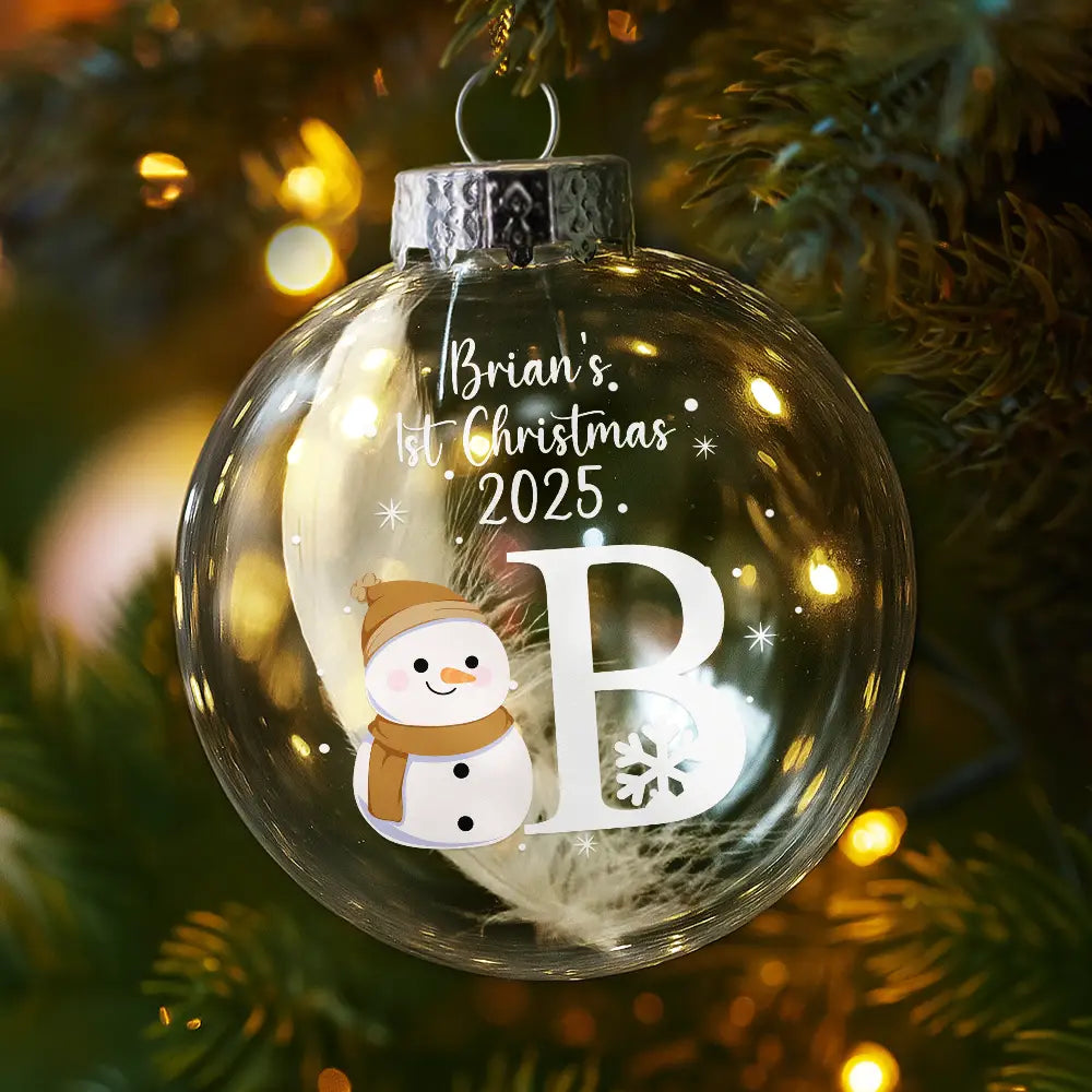 Christmas,New Dad,New baby,New Mom,Happy - First Christmas Snowman - Personalized Glass Bauble Ornament