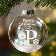 Christmas,New Dad,New baby,New Mom,Happy - First Christmas Snowman - Personalized Glass Bauble Ornament