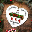 Family,Pet Lovers,Pet Mom,Pet Dad,Pet Couple,Dog Lovers,Dog Couple,Dog Mom,Dog Dad,Cat Lovers,Cat Mom,Cat Dad,Cat Couple,Happy,Christmas - First Christmas Stocking Family - 3D Inflated Effect Printed Ornament, Personalized Heart Ceramic Ornament