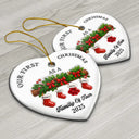 Family,Pet Lovers,Pet Mom,Pet Dad,Pet Couple,Dog Lovers,Dog Couple,Dog Mom,Dog Dad,Cat Lovers,Cat Mom,Cat Dad,Cat Couple,Happy,Christmas - First Christmas Stocking Family - 3D Inflated Effect Printed Ornament, Personalized Heart Ceramic Ornament