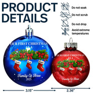 Family,Pet Lovers,Pet Mom,Pet Dad,Pet Couple,Dog Lovers,Dog Couple,Dog Mom,Dog Dad,Cat Lovers,Cat Mom,Cat Dad,Cat Couple,Happy,Christmas - First Christmas Stocking Family - Personalized Ball Ornament
