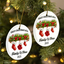 Family,Pet Lovers,Pet Mom,Pet Dad,Pet Couple,Dog Lovers,Dog Couple,Dog Mom,Dog Dad,Cat Lovers,Cat Mom,Cat Dad,Cat Couple,Happy,Christmas,Top Market - First Christmas Stocking Family - Personalized Circle Ceramic Ornament