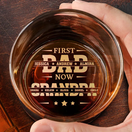 First Dad Now Grandpa - Personalized Engraved Whiskey Glass