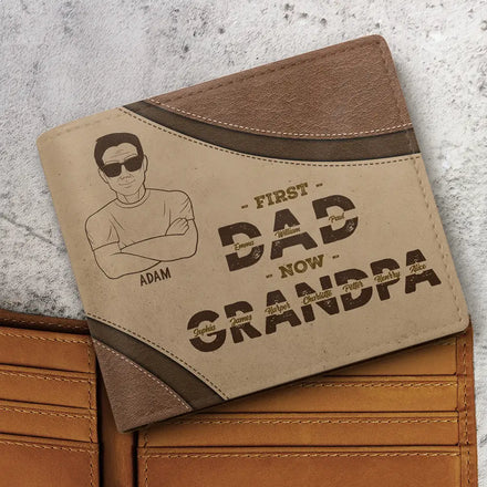 First Dad Now Grandpa - Personalized Leather Wallet