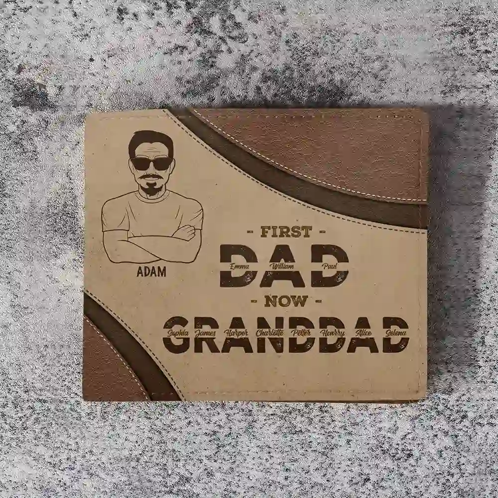 Gift For Men,Gift For Grandpa - First Dad Now Grandpa - Personalized Leather Wallet