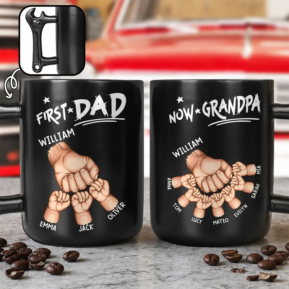Gift For Father,Gift For Husband,Gift For Couples,Gift For Men,Gift For Grandpa,Non-Eng,Icon,Adorable - First Dad Now Grandpa Fist Bumps With Kids - Personalized Wrench Shaped Handle Mug