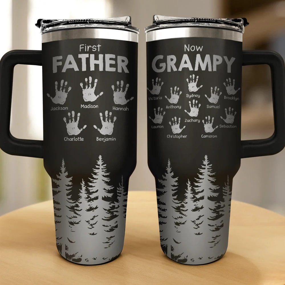 Gift For Father,Dad - Children,Gift For Grandpa,Grandpa - Grandkids,Happy - First Dad Now Grandpa Hand Prints - Personalized Engraved 40oz Tumbler