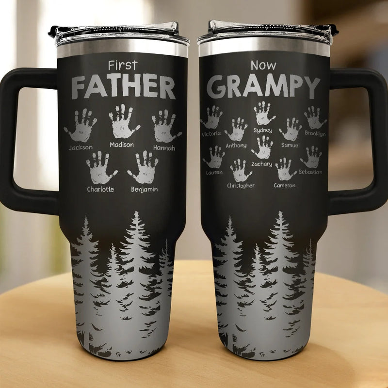 Gift For Father,Dad - Children,Gift For Grandpa,Grandpa - Grandkids,Happy - First Dad Now Grandpa Hand Prints - Personalized Engraved 40oz Tumbler