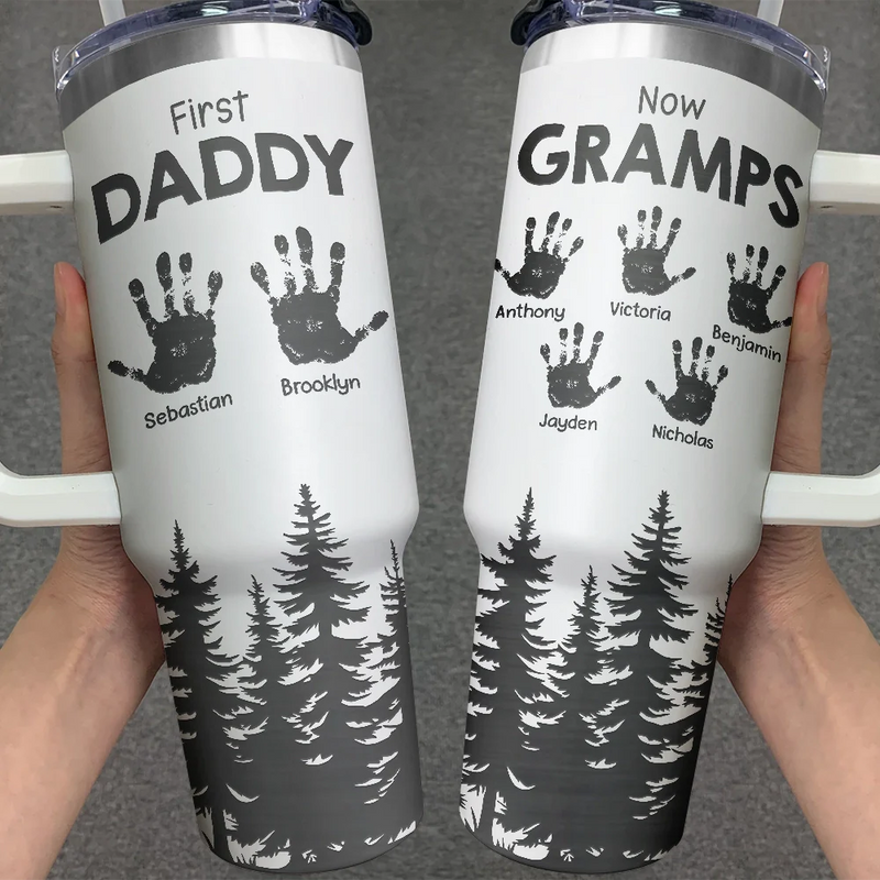 Gift For Father,Dad - Children,Gift For Grandpa,Grandpa - Grandkids,Happy - First Dad Now Grandpa Hand Prints - Personalized Engraved 40oz Tumbler