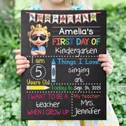 Gift For Kids, Gift For Grandkids, Back To School, Happy - First Day Of Kindergarten - Personalized School Sign