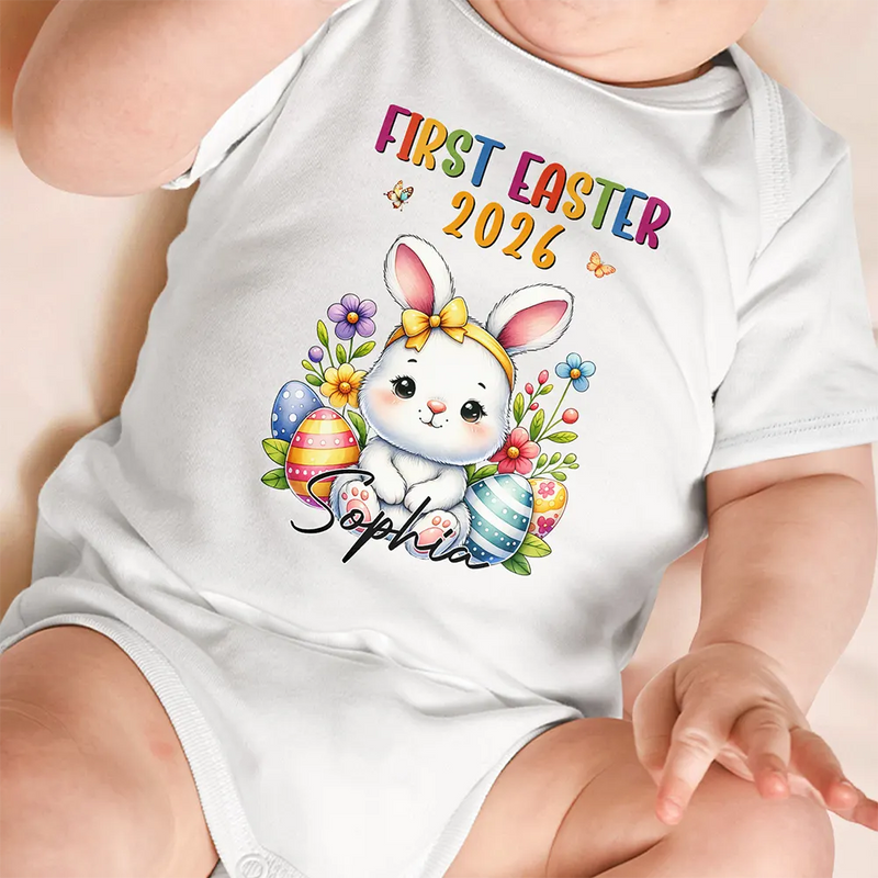 Easter,Gift For Kids,Grandma,Grandkids,Gift For Grandkids,Grandpa,Dad,Children,Mom,Children,Happy - First Easter Bunny Chicken With Alphabet Letters - Personalized Baby Onesie