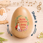 Easter,Non-Eng,Gift For Kids,Gift For Grandkids,Grandma - Grandkids,Grandpa - Grandkids,Dad - Children,Mom - Children,Happy - First Easter With Adorable Bunny - Personalized Musical Wooden Easter Egg Shaker