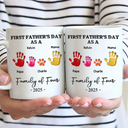Family,Gift For Father,Happy - First Father's Day As A Family Of Four Handprints - 3D Inflated Effect Printed Mug, Personalized Mug