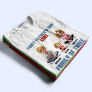 Family,Gift For Father,Happy - First Father's Day As A Family Of Three - Personalized T Shirt