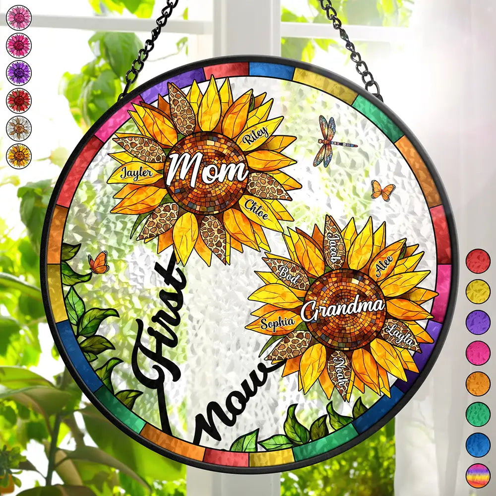 First Mom Now Grandma - Personalized Stained Glass Window Hanging Suncatcher