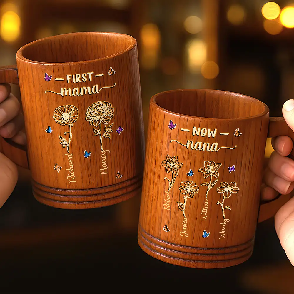 Gift For Mother,Gift For Grandma,Happy - First Mom Now Grandma - Personalized Wooden Mug