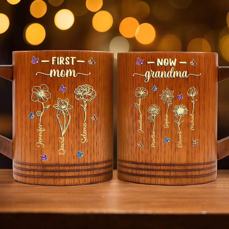 Gift For Mother,Gift For Grandma,Happy - First Mom Now Grandma - Personalized Wooden Mug