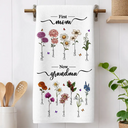 Gift For Mother,Gift For Grandma,Gift For Wife,Happy - First Mom Now Grandma Birth Flowers - Personalized Kitchen Towel