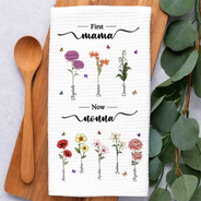 Gift For Mother,Gift For Grandma,Gift For Wife,Happy - First Mom Now Grandma Birth Flowers - Personalized Kitchen Towel