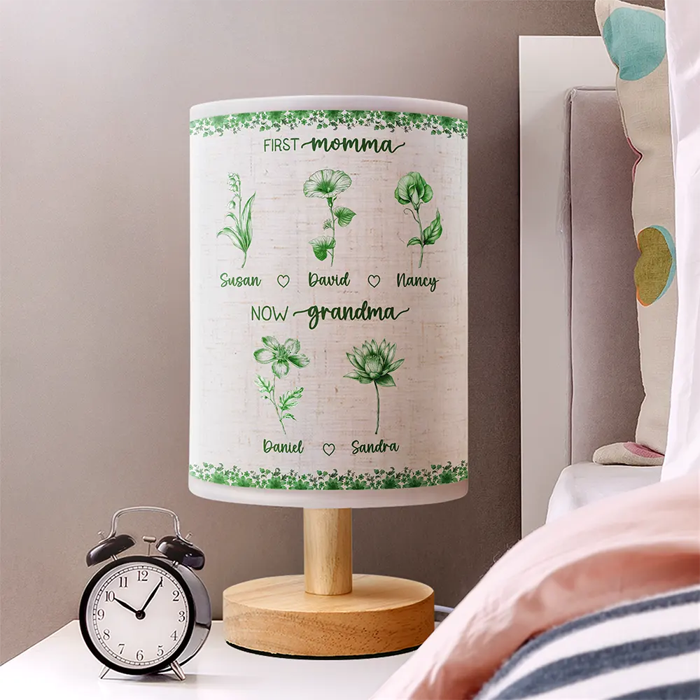Gift For Grandma,Gift For Mother,Gift For Women,Happy,Christmas - First Mom Now Grandma Toile Birth Month Flowers - Personalized Fabric Lamp