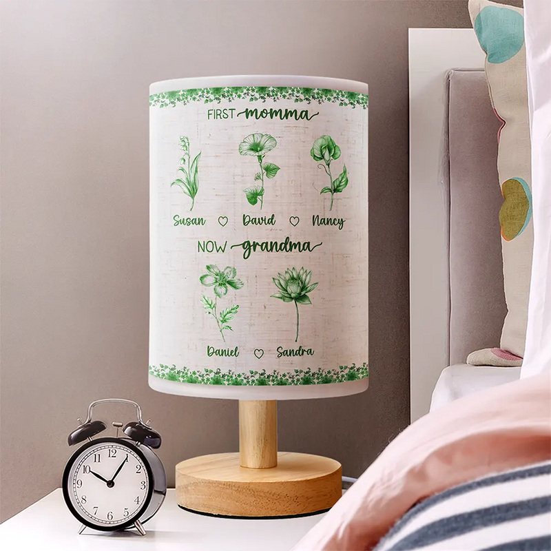 Gift For Grandma,Gift For Mother,Gift For Women,Happy,Christmas - First Mom Now Grandma Toile Birth Month Flowers - Personalized Fabric Lamp