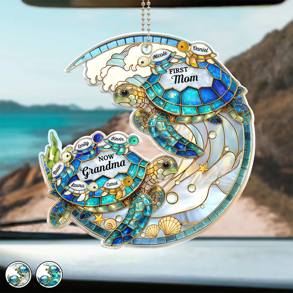First Mom Now Grandma Turtle - Personalized Acrylic Car Hanger