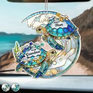 Gift For Grandma,Grandma - Grandkids,Gift For Mother,Beach,Happy,Non-Eng,Icon,Grateful - First Mom Now Grandma Turtle - Personalized Acrylic Car Hanger