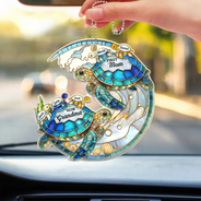 Gift For Grandma,Grandma - Grandkids,Gift For Mother,Beach,Happy,Non-Eng,Icon,Grateful - First Mom Now Grandma Turtle - Personalized Acrylic Car Hanger