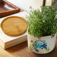 Gift For Grandma,Grandma - Grandkids,Gift For Mother,Beach,Happy,Non-Eng,Icon,Grateful - First Mom Now Grandma Turtle - Personalized Ceramic Plant Pot