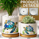 Gift For Grandma,Grandma - Grandkids,Gift For Mother,Beach,Happy,Non-Eng,Icon,Grateful - First Mom Now Grandma Turtle - Personalized Ceramic Plant Pot