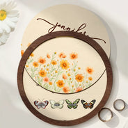 Gift For Grandma,Grandma - Grandkids,Gift For Grandparents,Gift For Mother - First Mom Now Grandma Watercolor Flower - Personalized 2-Layered Wooden Ring Dish