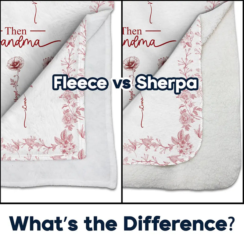 Christmas,Grandma - Grandkids,Gift For Grandma,Happy - First Mom Then Grandma Birth Month Flower Chinoiserie Toile - Personalized Fleece Blanket, Sherpa Blanket
