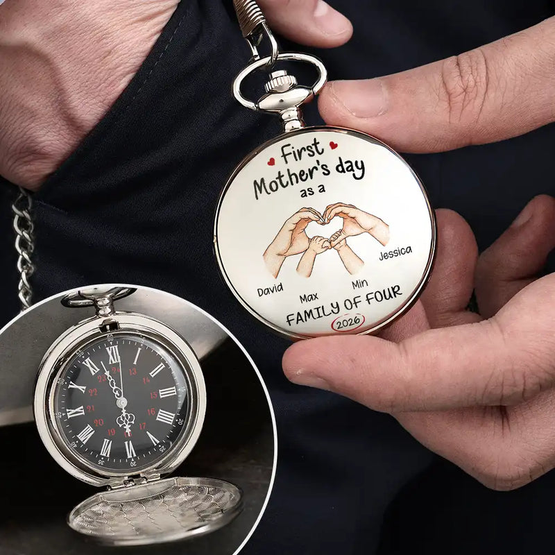 Gift For Father,Gift For Men,Happy,Vector - First Time Ever As A Family Of Three - Personalized Pocket Watch