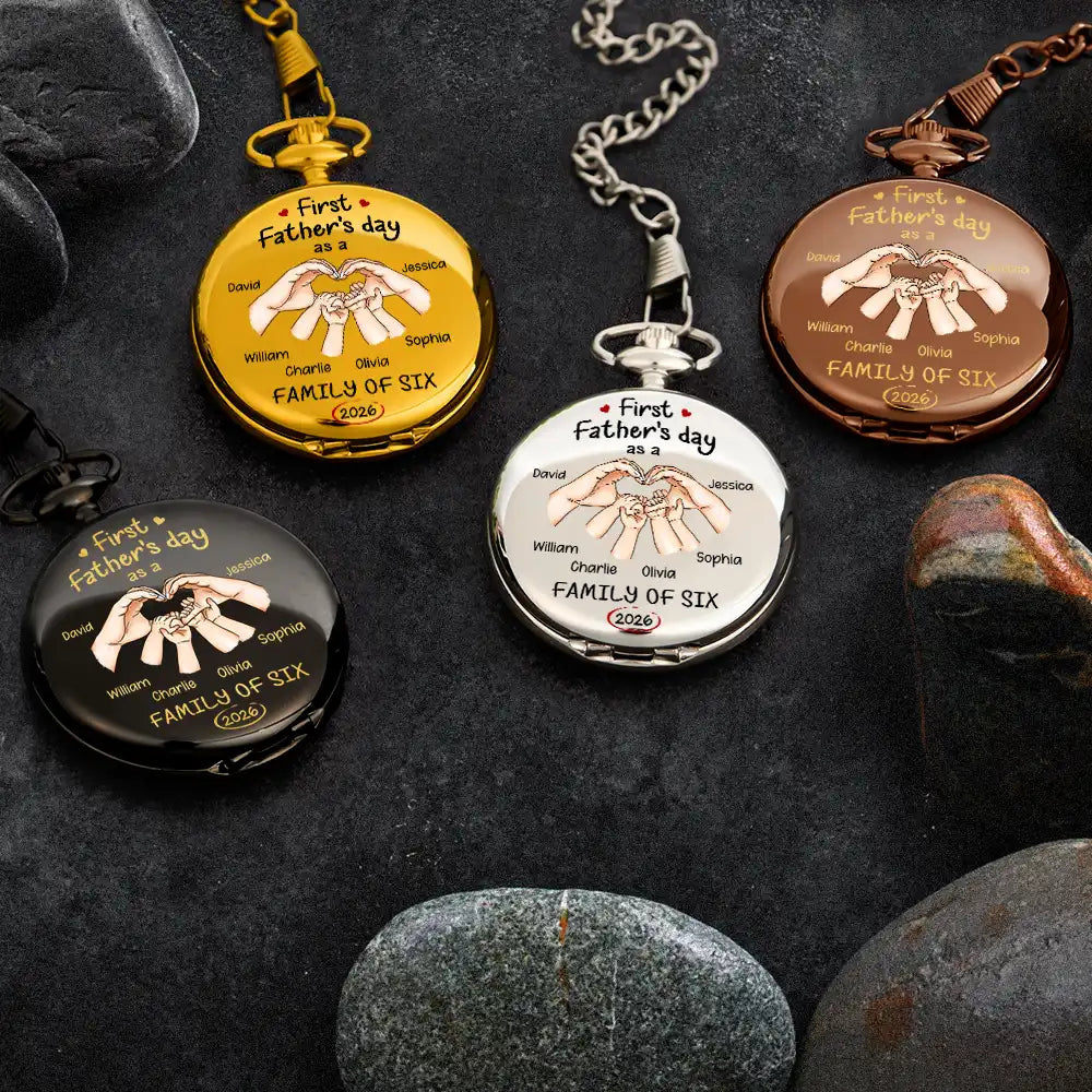 Gift For Father,Gift For Men,Happy,Vector - First Time Ever As A Family Of Three - Personalized Pocket Watch