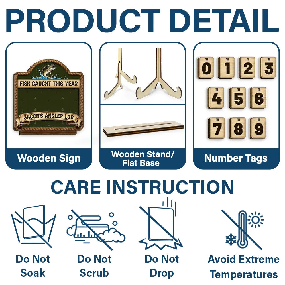 Gift For Yourself,Gift For Women,Gift For Men,Fishing,Happy - Fish Caught This Year - Personalized 2-Layered Wooden Tracker Sign