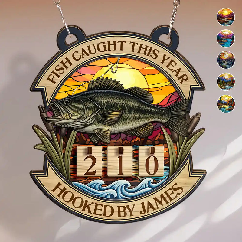 Fishing,Funny,Gift For Men,Gift For Women - Fish Caught This Year - Personalized Hanging Tracker Sign