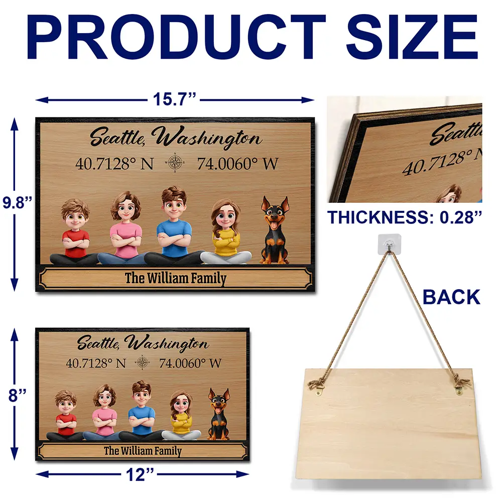 Gift For Yourself,Gift For Mother,Gift For Father,Gift For Grandpa,Gift For Grandma,Family,Happy - Location Coordinates Welcome To Our Home - Personalized Wood Rectangle Sign