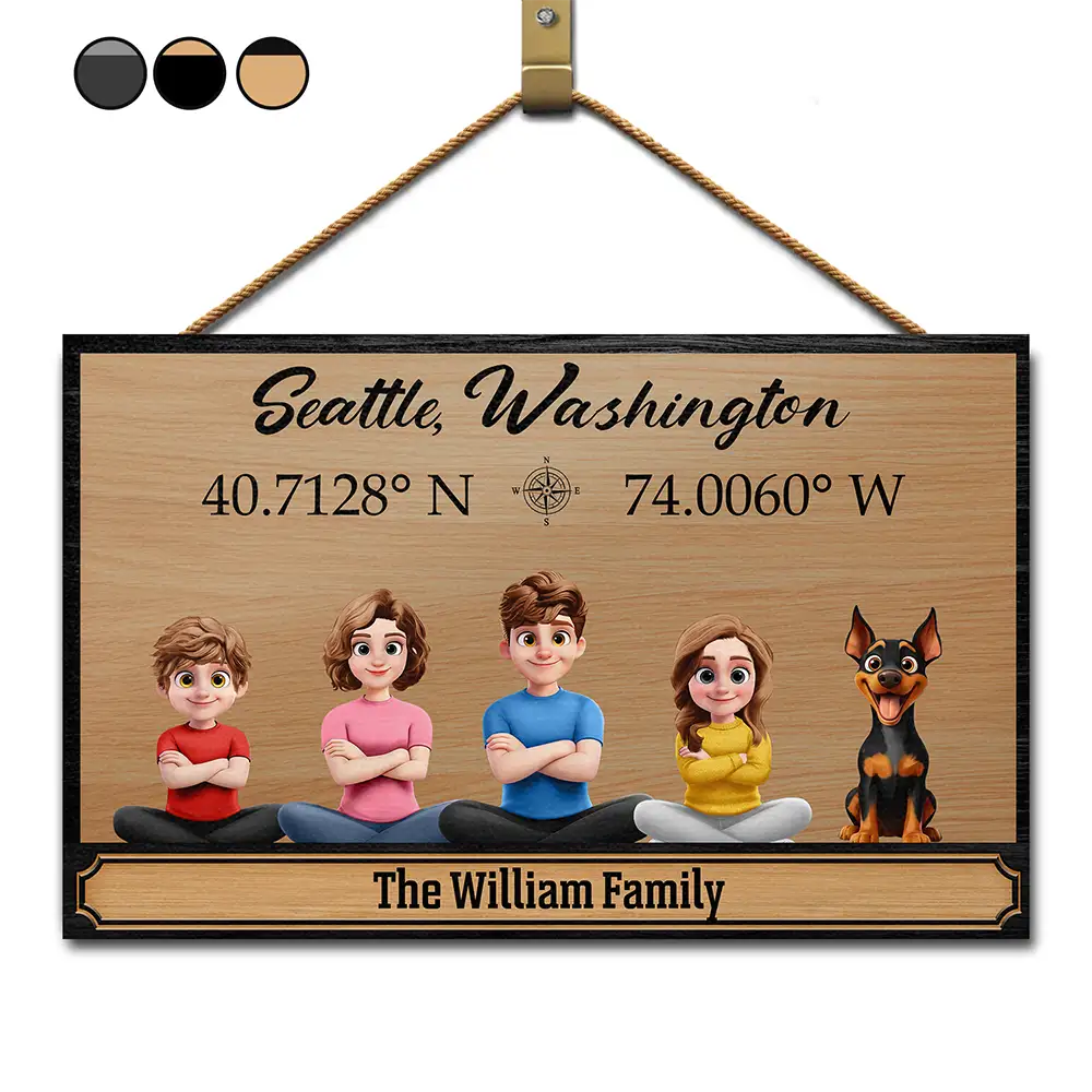 Location Coordinates Welcome To Our Home - Personalized Wood Rectangle Sign