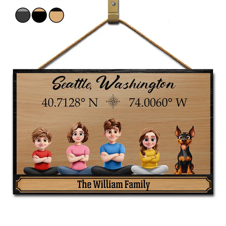 Location Coordinates Welcome To Our Home - Personalized Wood Rectangle Sign