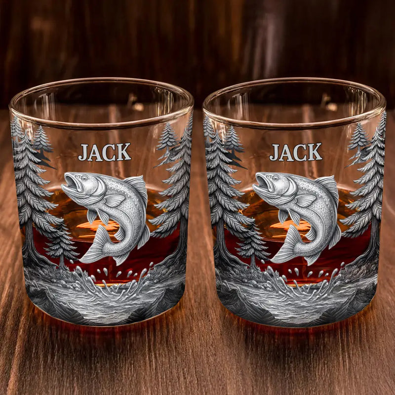 Fishing, Gift For Yourself, Gift For Men, Happy - Fishing Camping Fisher Man Old Fashioned - Personalized Whiskey Glass