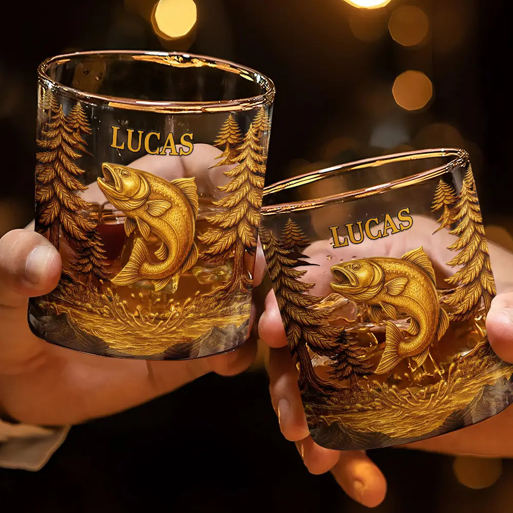 Fishing, Gift For Yourself, Gift For Men, Happy - Fishing Camping Fisher Man Old Fashioned - Personalized Whiskey Glass