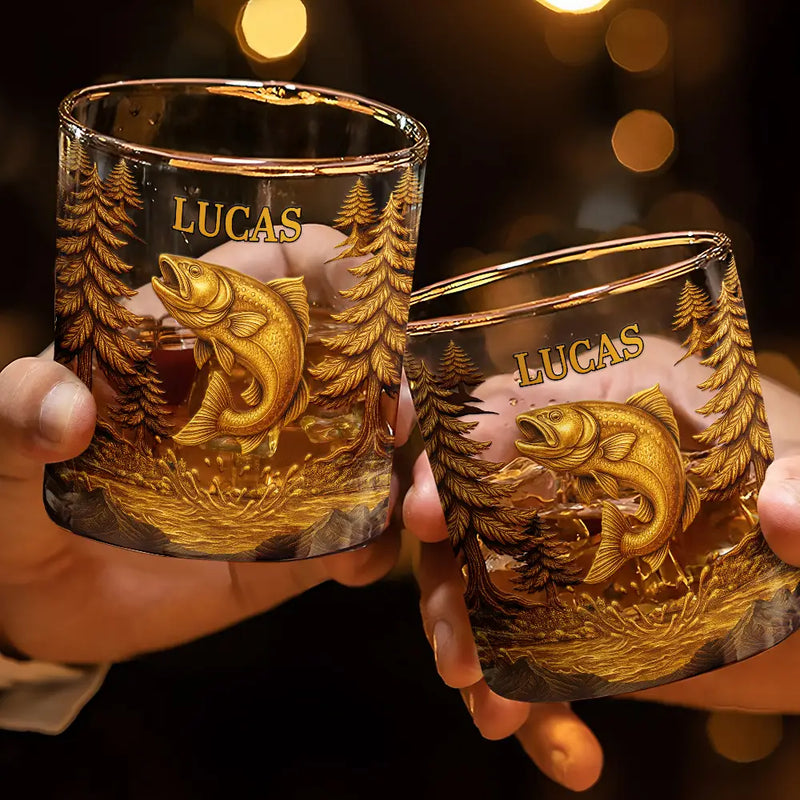 Fishing, Gift For Yourself, Gift For Men, Happy - Fishing Camping Fisher Man Old Fashioned - Personalized Whiskey Glass