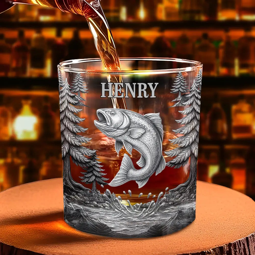 Fishing, Gift For Yourself, Gift For Men, Happy - Fishing Camping Fisher Man Old Fashioned - Personalized Whiskey Glass