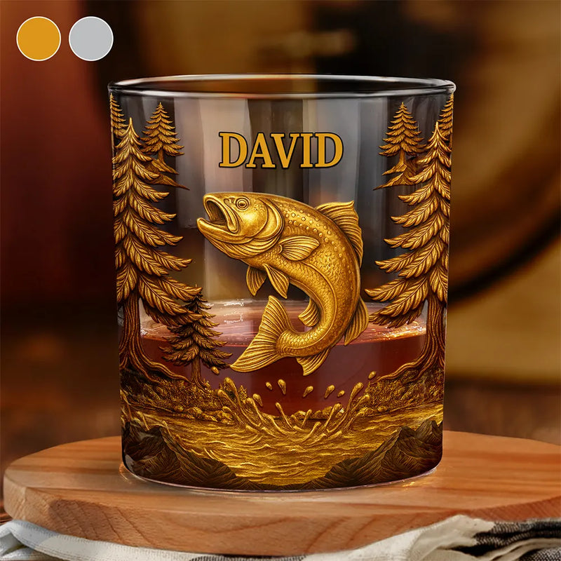 Fishing, Gift For Yourself, Gift For Men, Happy - Fishing Camping Fisher Man Old Fashioned - Personalized Whiskey Glass