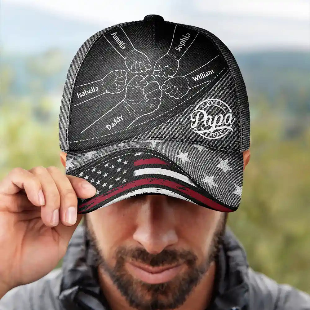 Gift For Husband,Gift For Father,Happy,Gift For Grandpa,Gift For Men - Fist Bump Best Dad Ever Papa Flag - Personalized Classic Cap 