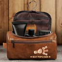 Gift For Yourself, Gift For Men, Grandpa - Grandkids, Gift For Grandpa, Gift For Father, Dad - Children, Dad - Sons, Dad - Daughters (Young), Dad - Daughters (Adult), Love - Fist Bump Best Dad Grandpa Papa Ever - Personalized Leather Toiletry Bag