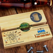 Gift For Father,Gift For Grandpa,Gift For Men,Happy,Vector,Humorous - Fist Bump If Dad Can't Fix It No One Can - Personalized Bottle Opener Wood Level