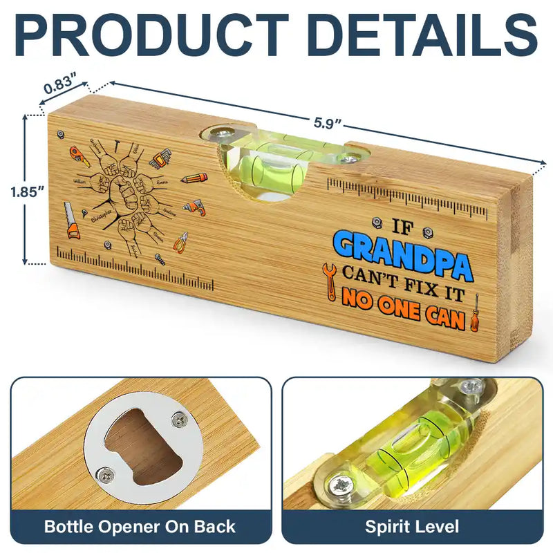 Gift For Father,Gift For Grandpa,Gift For Men,Happy,Vector,Humorous - Fist Bump If Dad Can't Fix It No One Can - Personalized Bottle Opener Wood Level