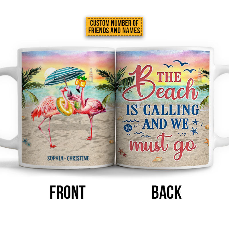 Flamingo Bestie The Beach Is Calling Custom Mug