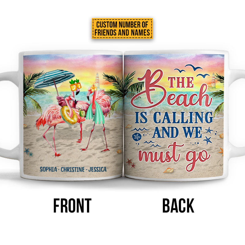 Flamingo Bestie The Beach Is Calling Custom Mug